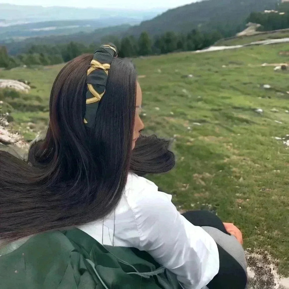 Upcycled Silk Headband Artisan Handsewn Scrunchy Crown Island Vibes Palm Tree - Picture 1 of 9